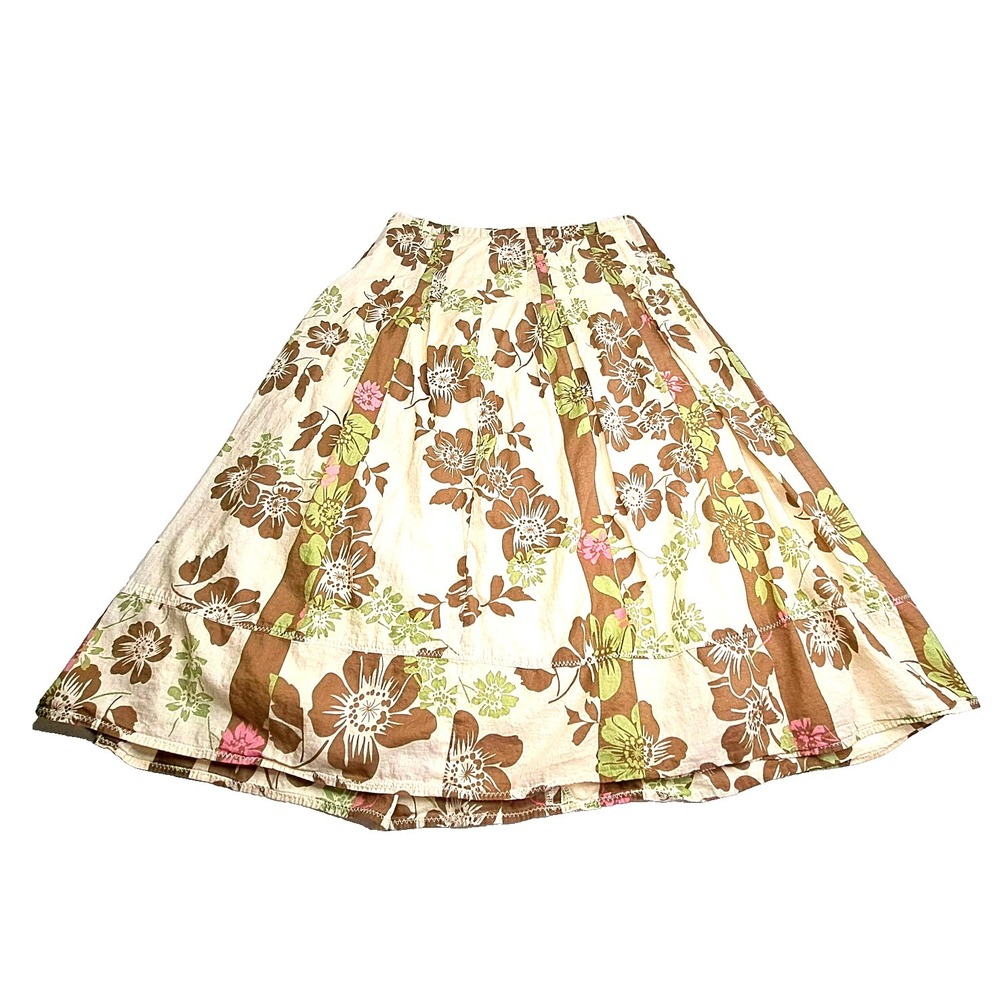 Floral Flirty Pleated A-Line Skirt Size 6 100% Cotton 90's Y2K Cottage Feminine